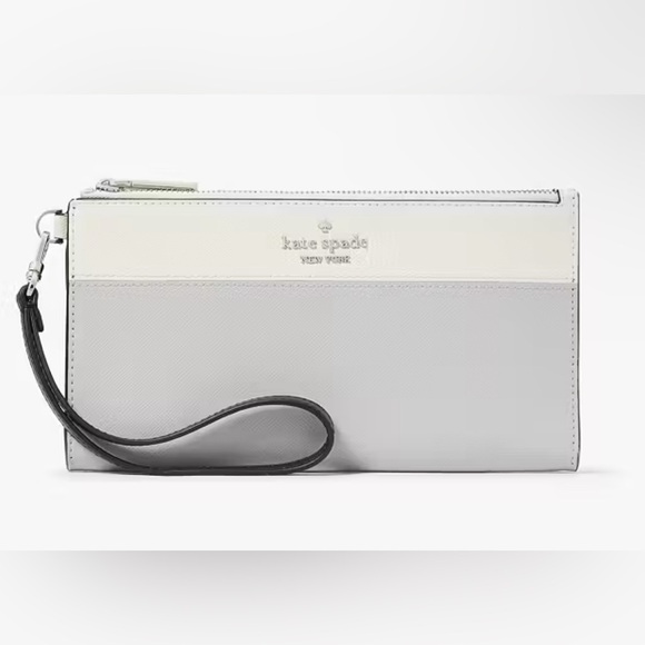 kate spade Handbags - NWT Retail $169 Kate Spade Madison Double Zip Gray and White Wristlet